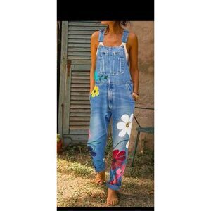 Floral print denim overalls size Xl 16
